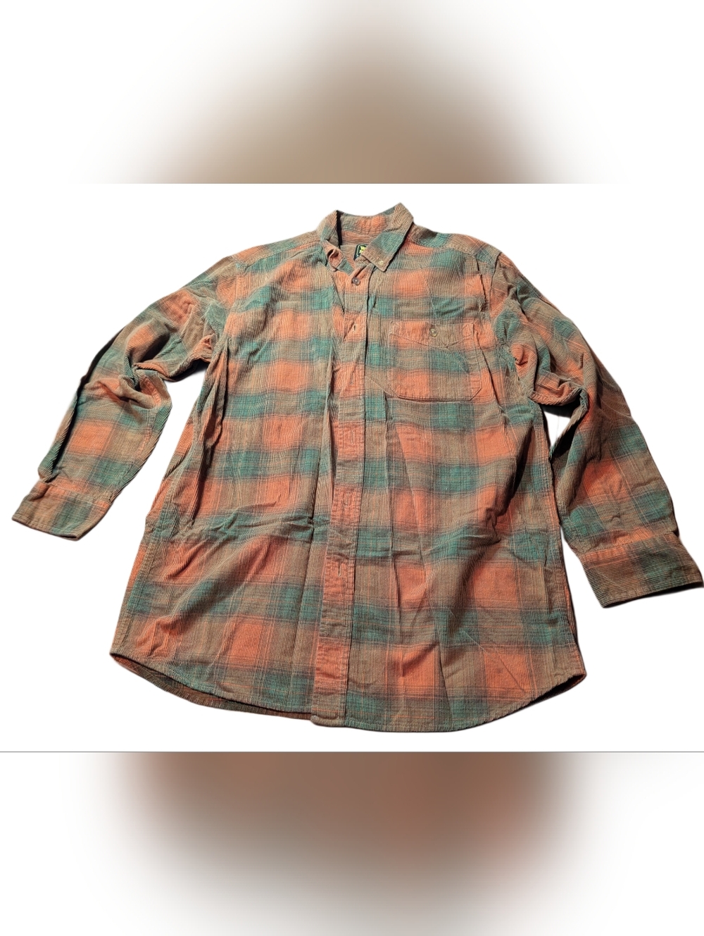 Plaid Button-Down Shirt in Orange and Teal